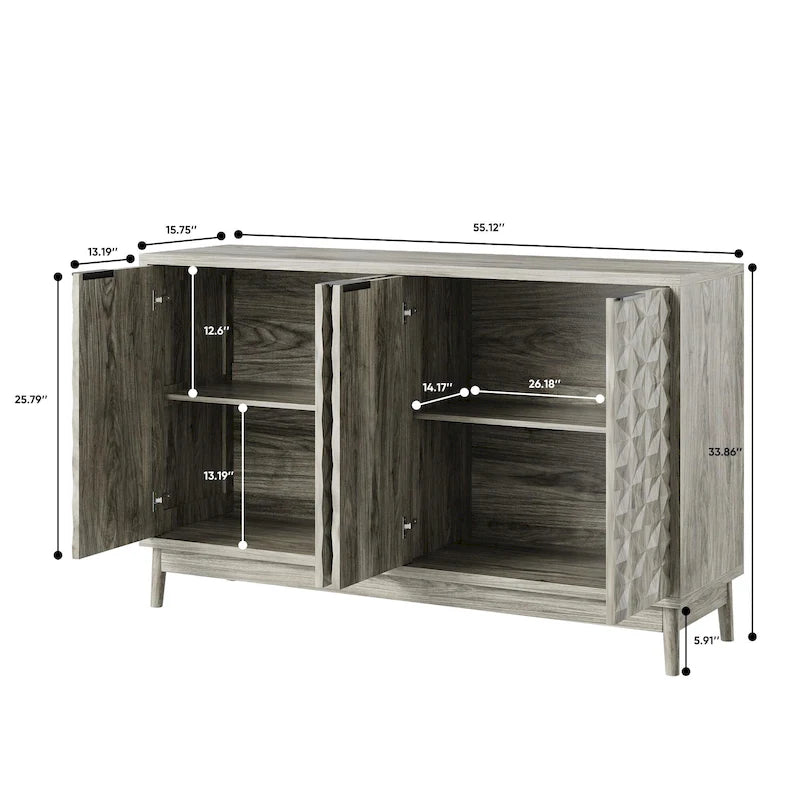 Modern Style Buffet Cabinet,Sideboard Buffet Cabinet With Storage,Storage Cabinet with 4 Diamond-shaped relief Doors