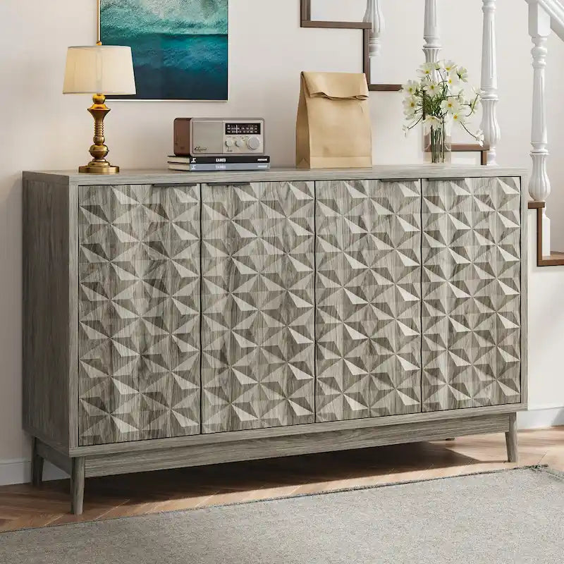 Modern Style Buffet Cabinet,Sideboard Buffet Cabinet With Storage,Storage Cabinet with 4 Diamond-shaped relief Doors