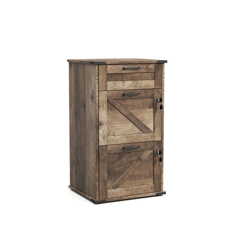 Barn Door Wooden 3 Drawers With Lock 30.71H