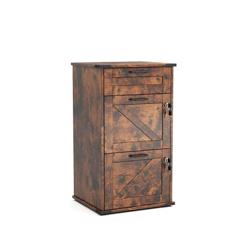 Barn Door Wooden 3 Drawers With Lock 30.71H
