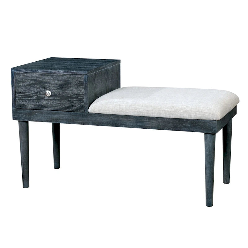 Contemporary Grey Solid Wood 1-Drawer Accent Bench by
