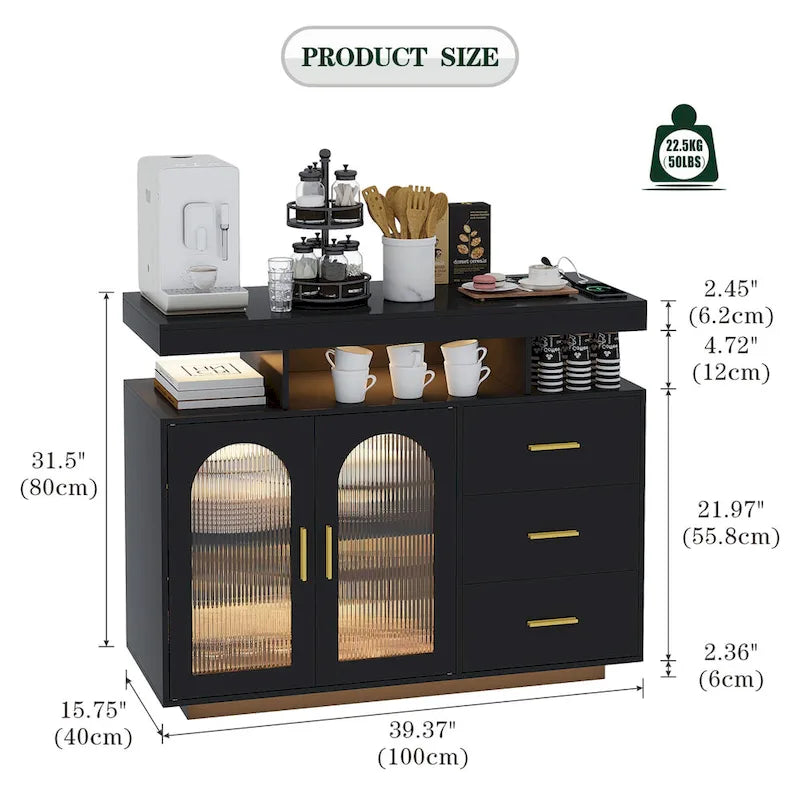 39Wide Sideboard With LED Light - N/A