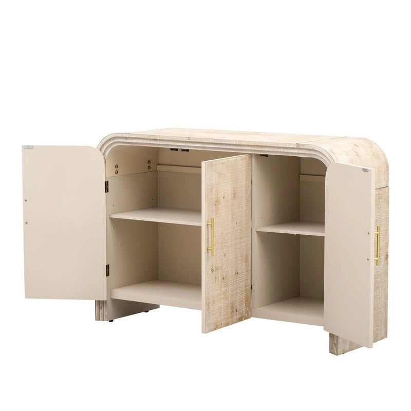 Retro Minimalist Curved Sideboard with Gold Handles and Adjustable Dividers for Living Room or Dining Room