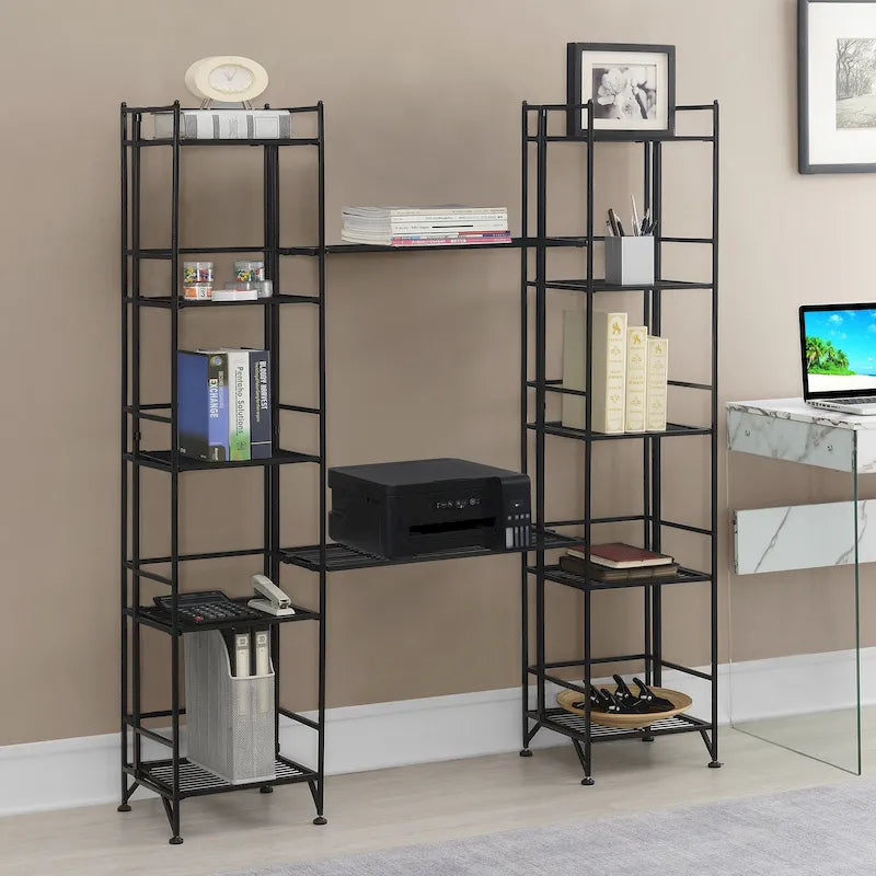 5 Tier Folding Metal Shelves with Set of 2 Extension Shelves