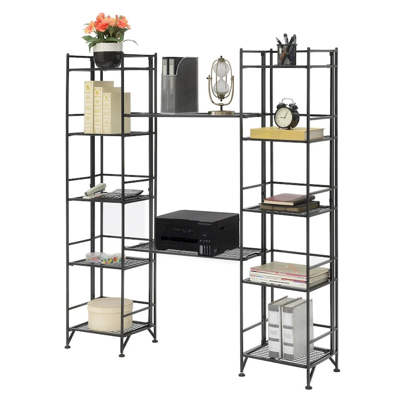 5 Tier Folding Metal Shelves with Set of 2 Extension Shelves