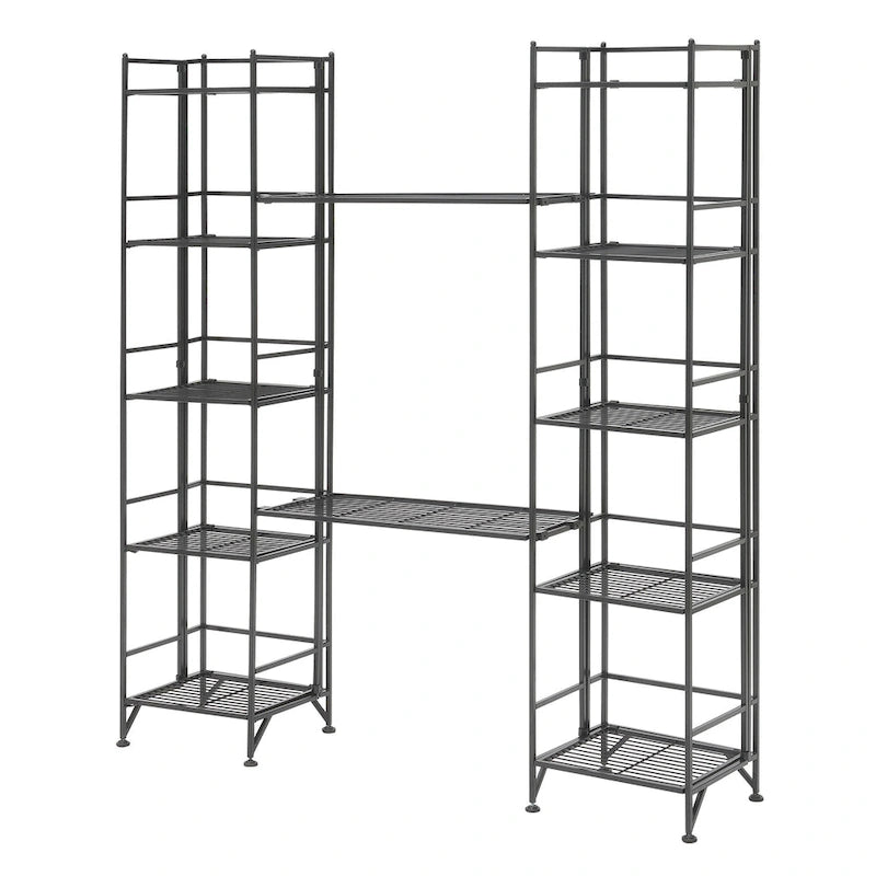 5 Tier Folding Metal Shelves with Set of 2 Extension Shelves