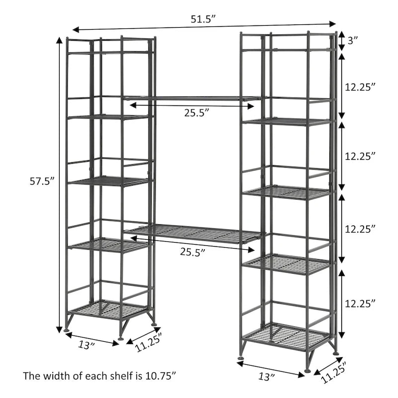 5 Tier Folding Metal Shelves with Set of 2 Extension Shelves