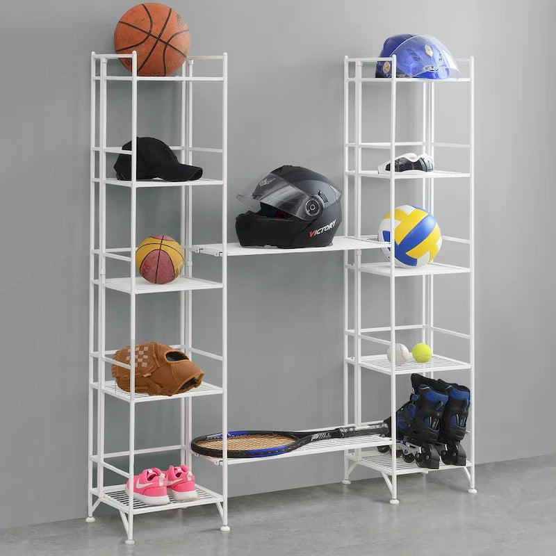 5 Tier Folding Metal Shelves with Set of 2 Extension Shelves