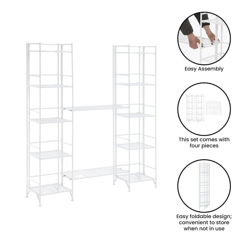 5 Tier Folding Metal Shelves with Set of 2 Extension Shelves