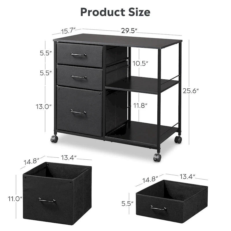 3 Drawer Mobile File Cabinet, Rolling Printer Stand with Open Storage Shelf, Fabric Lateral Filing Cabinet fits A4 or Letter