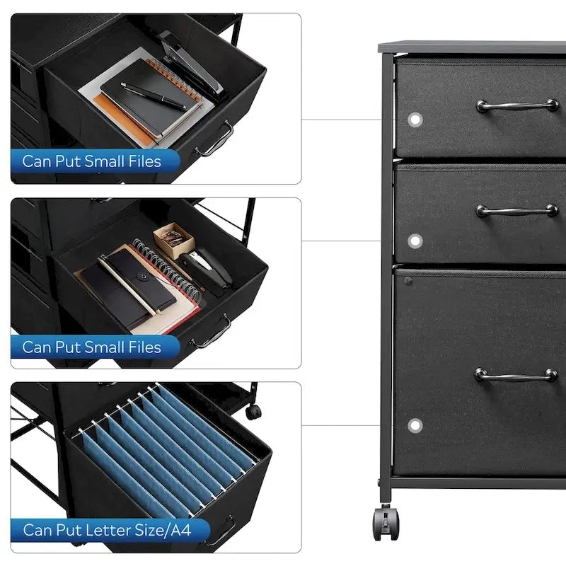 3 Drawer Mobile File Cabinet, Rolling Printer Stand with Open Storage Shelf, Fabric Lateral Filing Cabinet fits A4 or Letter