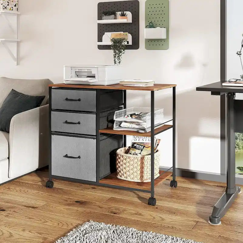 3 Drawer Mobile File Cabinet, Rolling Printer Stand with Open Storage Shelf, Fabric Lateral Filing Cabinet fits A4 or Letter