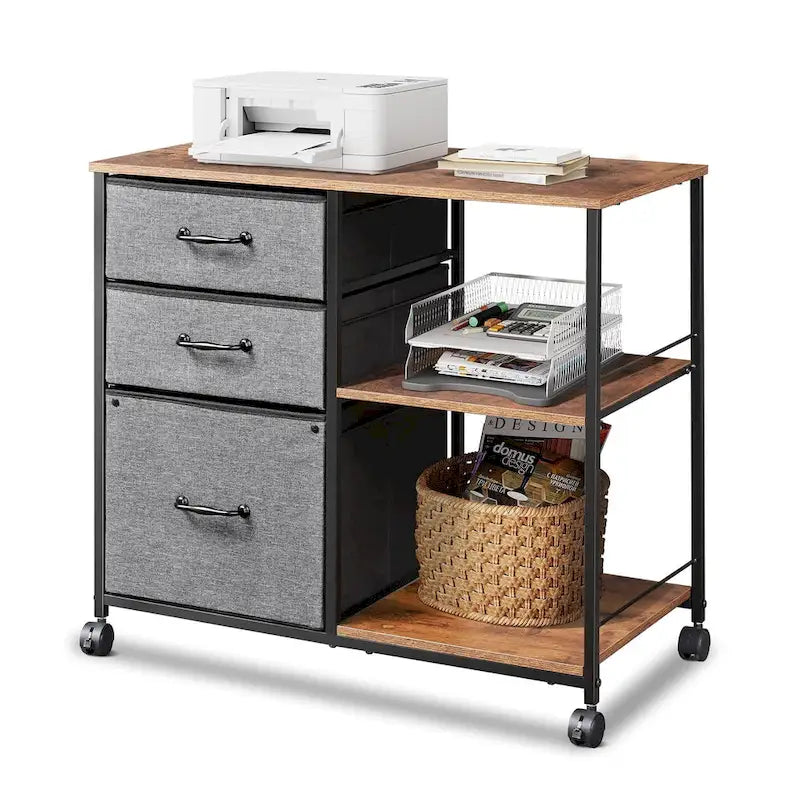 3 Drawer Mobile File Cabinet, Rolling Printer Stand with Open Storage Shelf, Fabric Lateral Filing Cabinet fits A4 or Letter