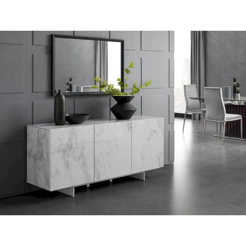 buffet-server in white marbled ceramic. - N/A
