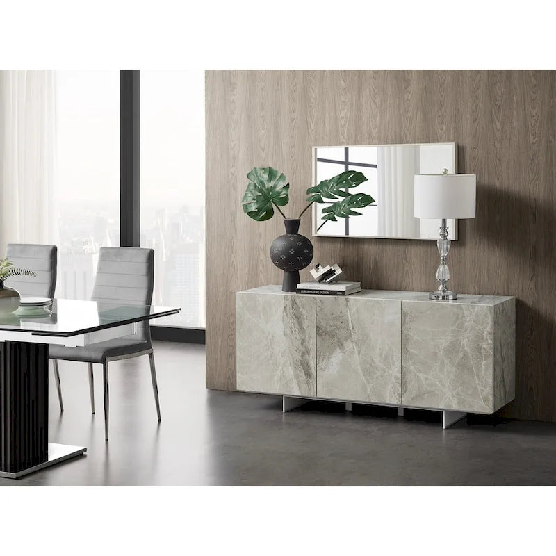 buffet-server in white marbled ceramic. - N/A