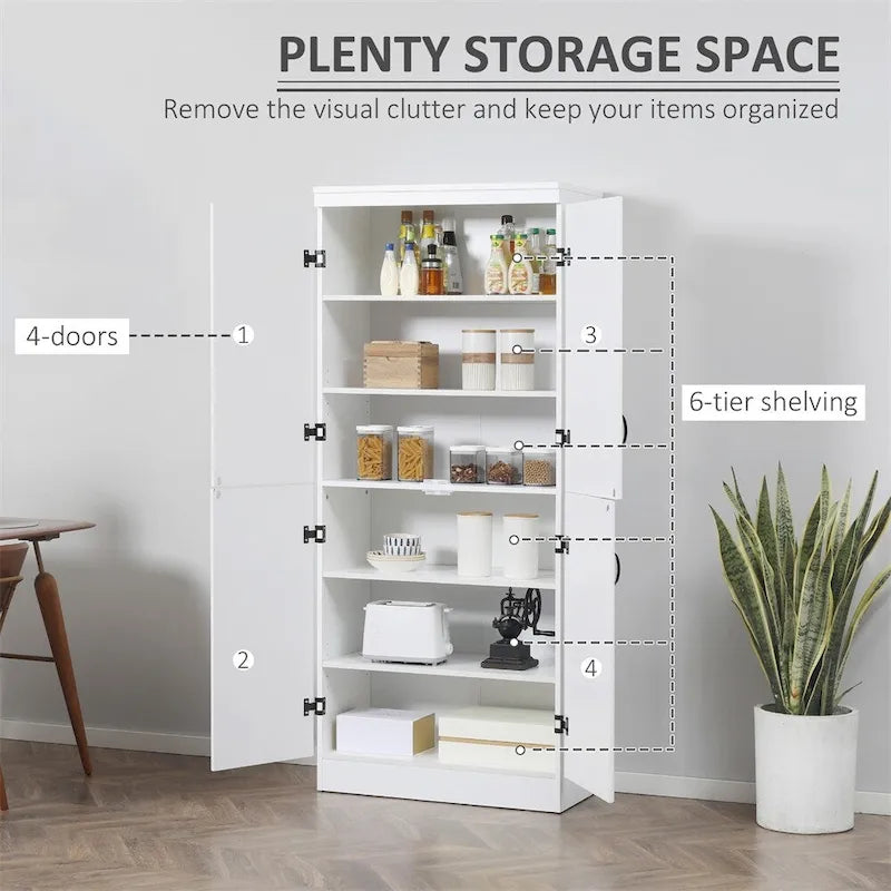 Freestanding Kitchen Pantry, 6-tier Shelving with 2 Adjustable Shelves