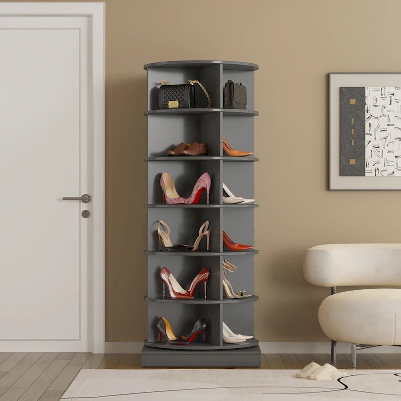 360Rotating Shoe Cabinet 6 layers Holds Up to 24 Paris of Shoes
