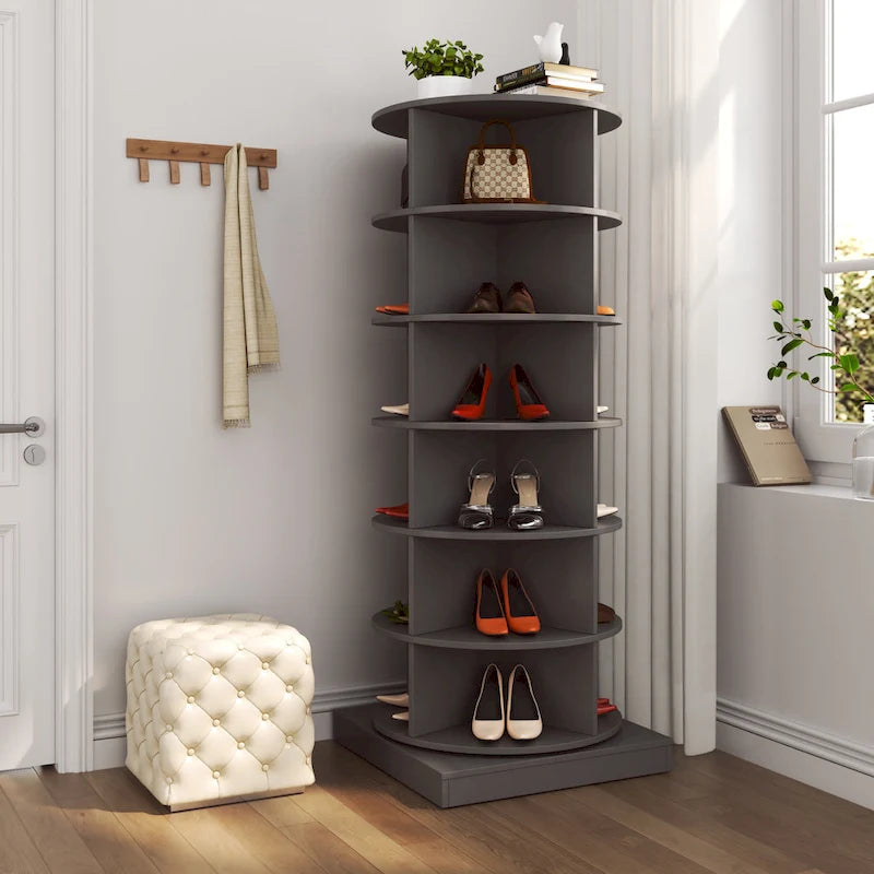 360Rotating Shoe Cabinet 6 layers Holds Up to 24 Paris of Shoes