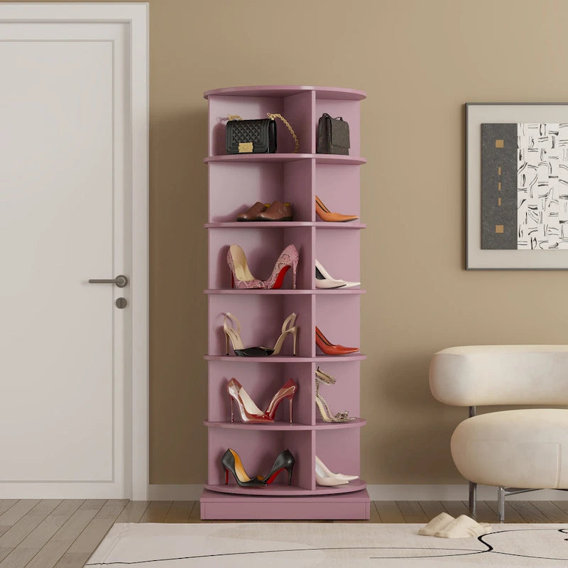 360Rotating Shoe Cabinet 6 layers Holds Up to 24 Paris of Shoes