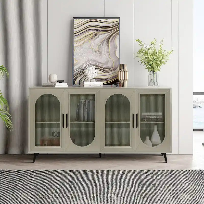 TV Stand for 65+ Inch TV, Wood TV Stand with Storage Cabinet & Adjustable Shelves, Media TV Console for Living Room Bedroom