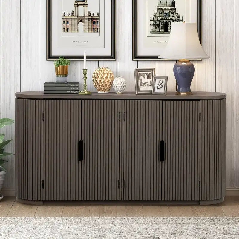 63 Vertical Striped Door Storage Cabinet with Adjustable Shelves