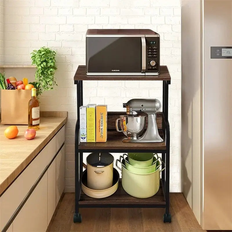 3 Tier Mobile Printer Stand on Wheels with Storage Shelves - 16D x 20W x 30H