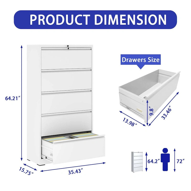 5 Drawer Metal Lateral File Cabinet,Filing Cabinet with Lock,Lockable File Cabinet for Home Office,Locking Metal File Cabinet
