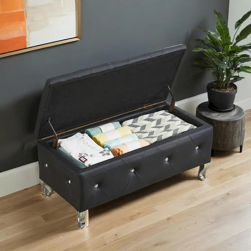 PU Leather Upholstered Ottoman with Storage