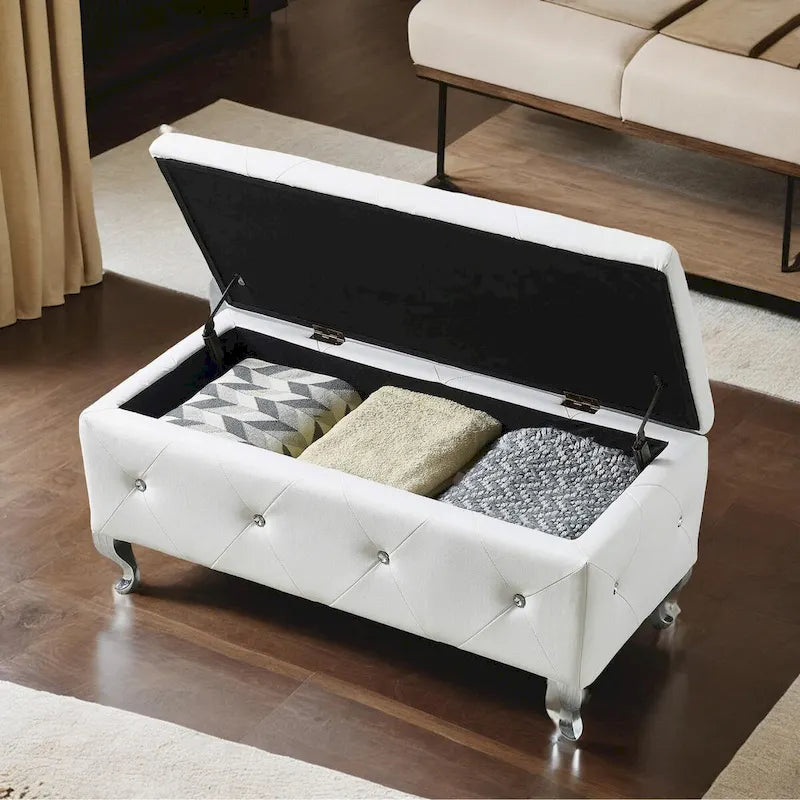 PU Leather Upholstered Ottoman with Storage