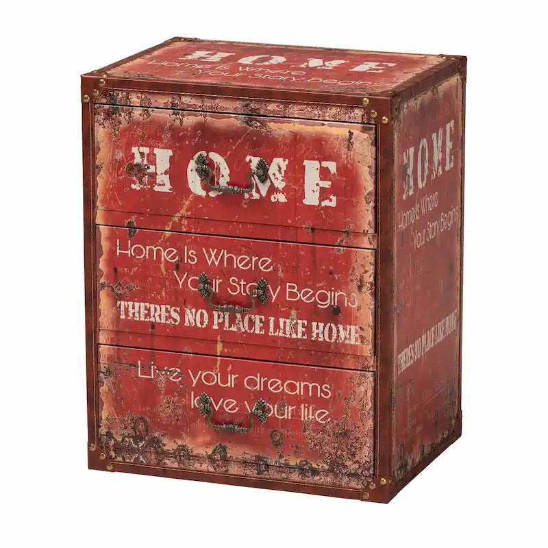Vintage Faux Leather and Wood 3-Drawer Storage Trunk