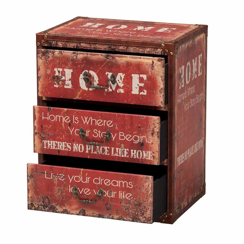 Vintage Faux Leather and Wood 3-Drawer Storage Trunk