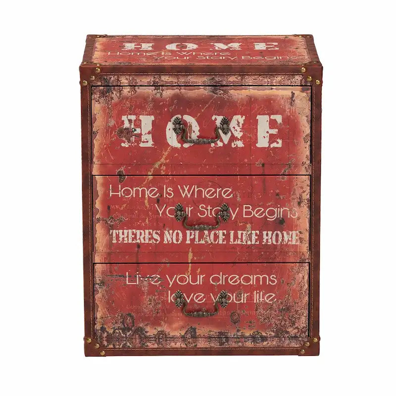 Vintage Faux Leather and Wood 3-Drawer Storage Trunk