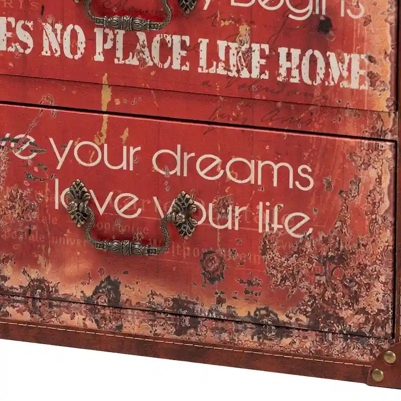 Vintage Faux Leather and Wood 3-Drawer Storage Trunk