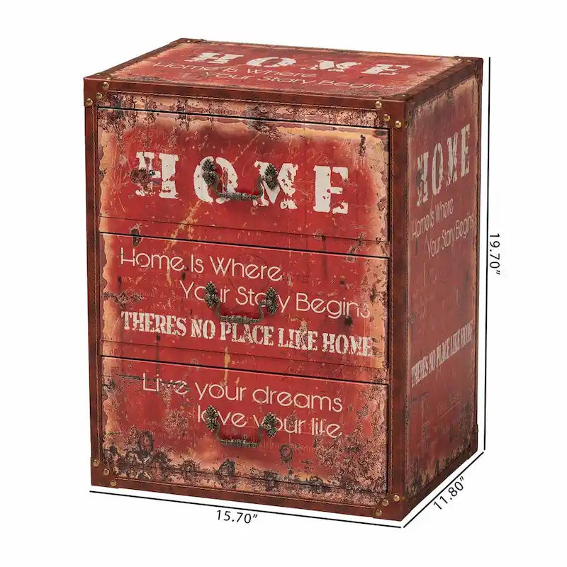 Vintage Faux Leather and Wood 3-Drawer Storage Trunk