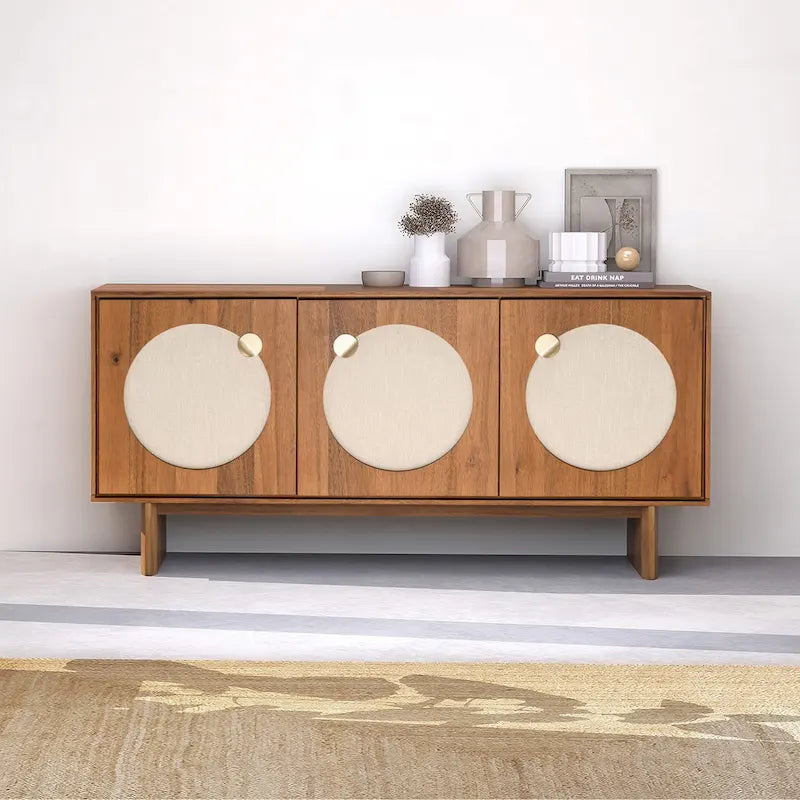 Wide Modern Walnut Effect Cabinet Sideboard