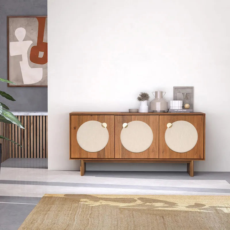 Wide Modern Walnut Effect Cabinet Sideboard