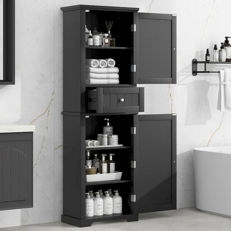 Freestanding Storage Cabinet with Drawer and Adjustable Shelf