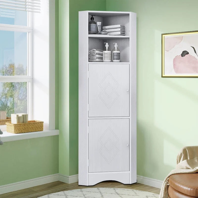 Modern Wooden Corner Tall Bathroom Storage Cabinet with Metal Handles