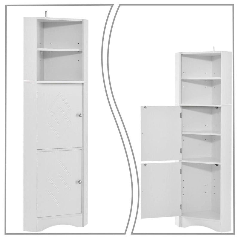 Modern Wooden Corner Tall Bathroom Storage Cabinet with Metal Handles