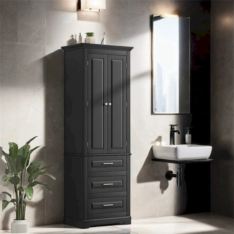 Tall Storage Cabinet with Three Drawers for Bathroom/Office