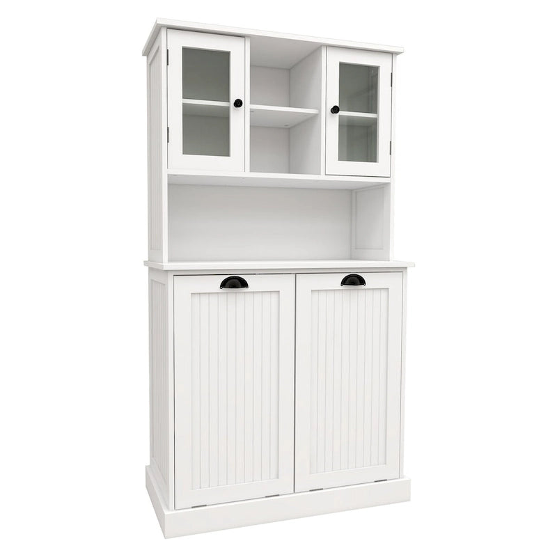 Two-Compartment Tilt-Out Dirty Laundry Basket Tall Bathroom Cabinet
