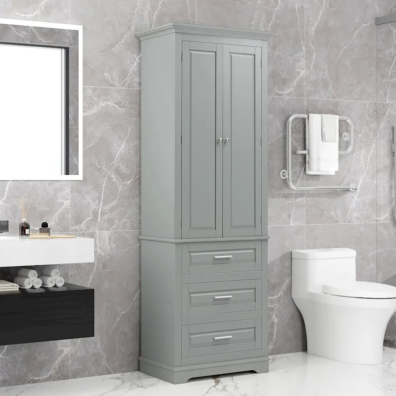 Tall Storage Cabinet with Three Drawers - N/A
