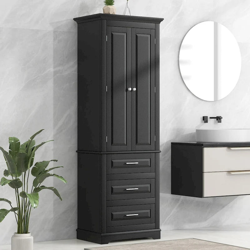 Tall Storage Cabinet with Three Drawers - N/A