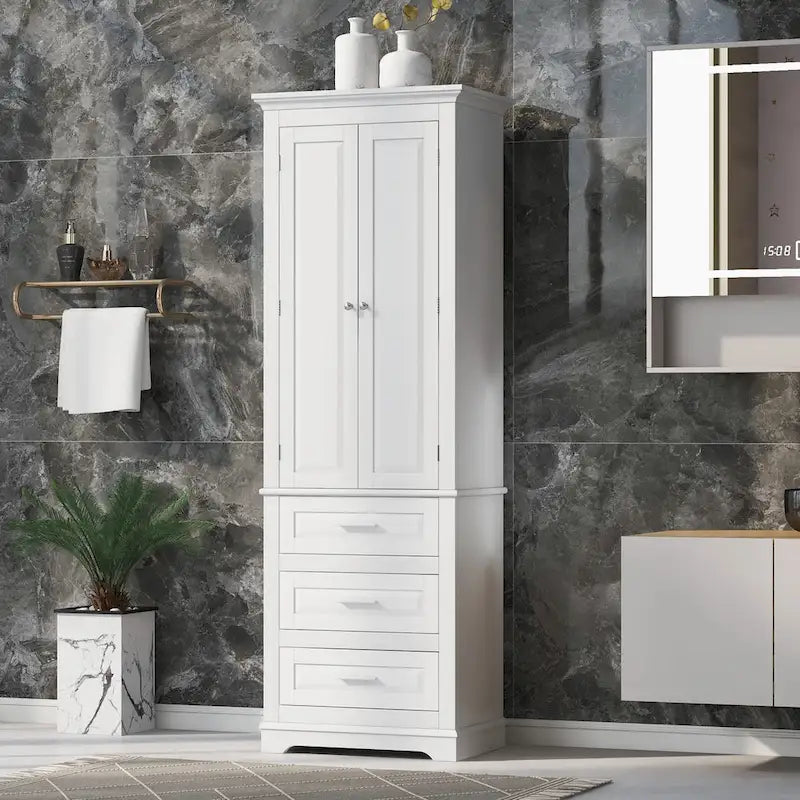 Tall Storage Cabinet with Three Drawers - N/A