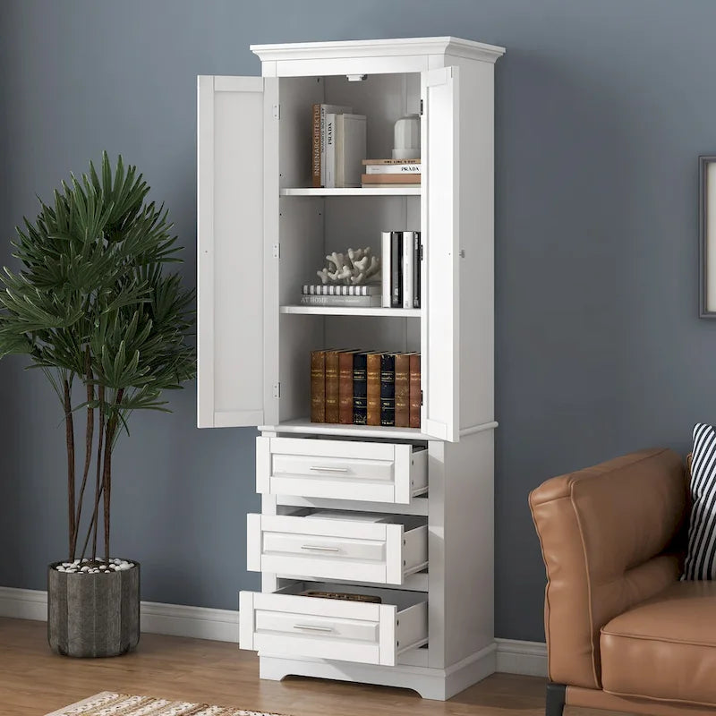 Tall Storage Cabinet with Three Drawers - N/A