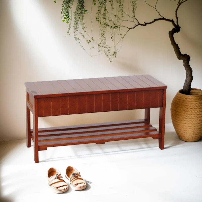 Quality Solid Wood Shoe Bench with Storage for Living Room