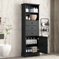 Black Tall Storage Cabinet with 3 Drawers and Adjustable Shelves for Bathroom,MDF Board with Painted Finish